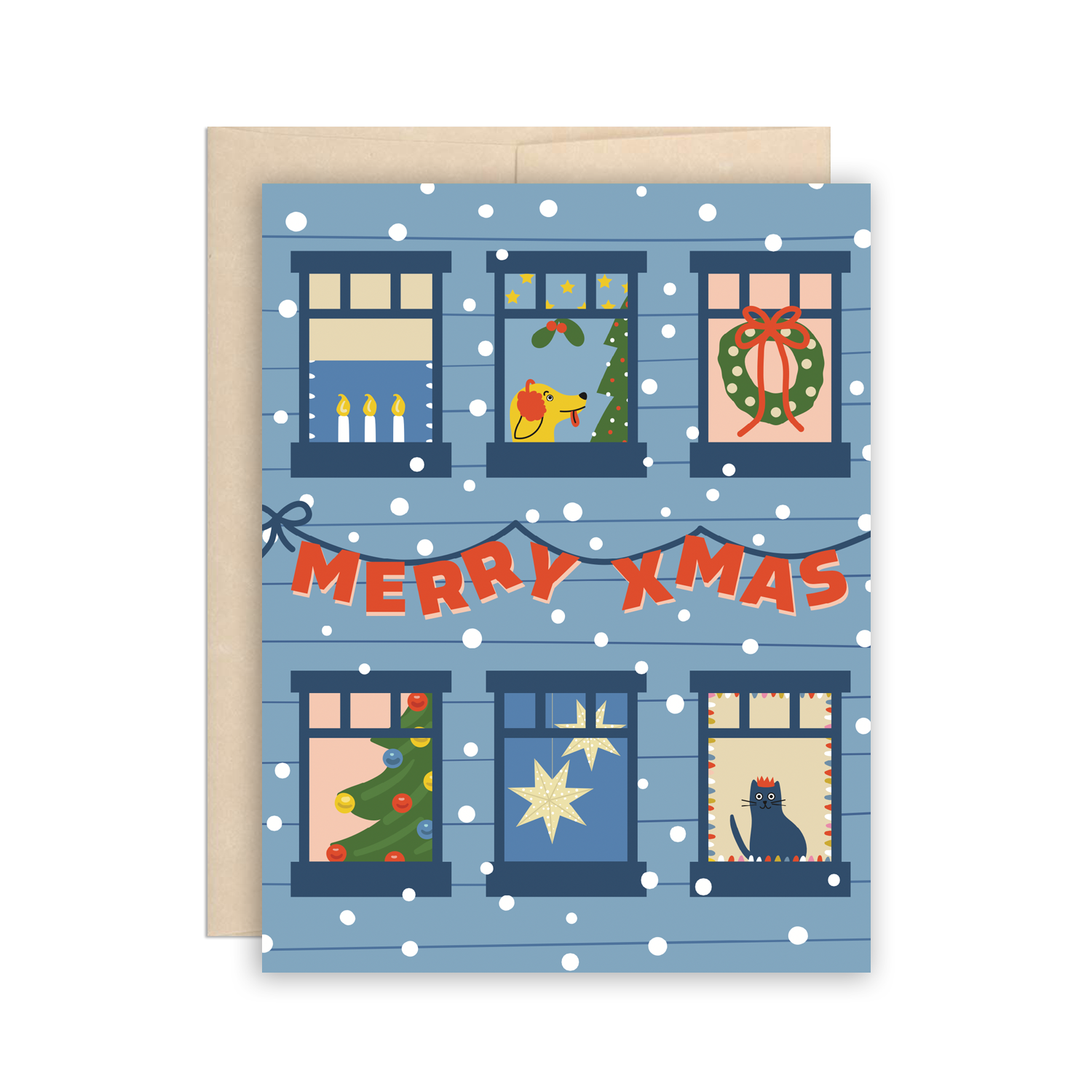 Merry Christmas Holiday Apartment Windows Card Box Set