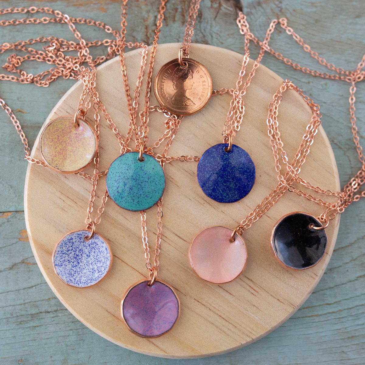 Copper Enamel Lucky Penny Necklace