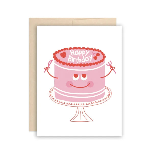 Pink Happy Birthday Cake Card